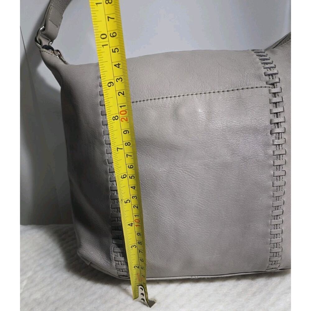 Tommy Bahama Gray Leather Hobo Shoulder Bag Whipstitch Zip Purse - Picture 11 of 14